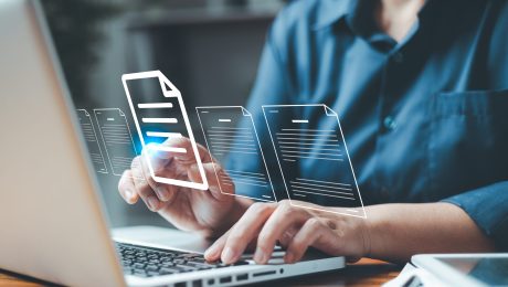 Electronic document management system concept, searching and business managing files online document database, efficient archiving and company information datum. Technology digital asset management.